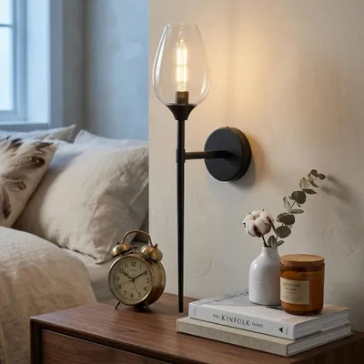 Immagine prodotto di Applique da interno nero E14 Lampada da parete moderna con cupola in vetro Illuminazione da parete vintage per soggiorno camera da letto corridoio scale (LxH 12x61cm)
