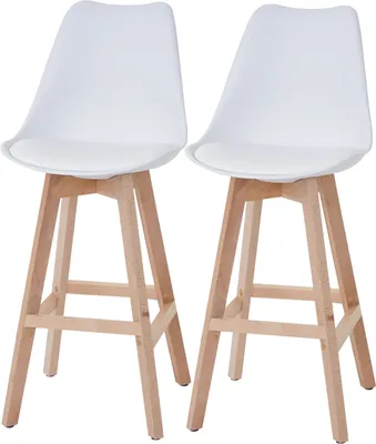 Image de lot de 2 tabourets de bar Malmö T501, design rétro ~ blanc, assise en similicuir blanc, pieds clairs