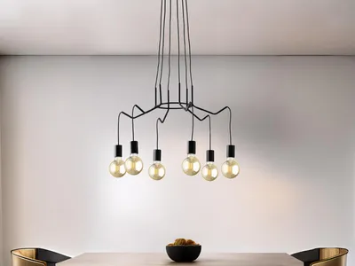 Produktbild von Ausgefallener LED Kronleuchter 6 flammig Schwarz - minimalistische Spinnenlampe
