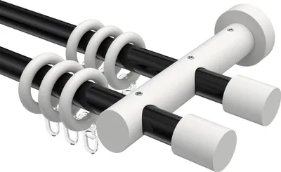 Produktbild von Interdeco Gardinenstange / Vorhangstange Schwarz / Weiß, Typ Talena Feta (Kappe), 20 mm Ø 2-läufig, 200 cm