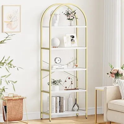 Imagen del producto de Estantería de arco de 180 cm, con 5 niveles, estructura de metal y madera, diseño abierto y con espacio de almacenamiento