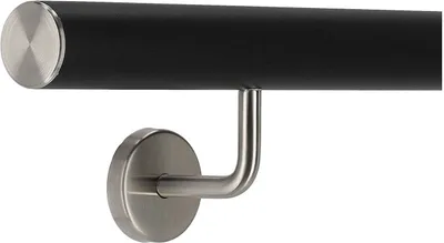 Produktbild von TIBU Handlauf Aluminium Schwarz 30-600cm Wandhandlauf Treppe gewinkelte Edelstahlhalter, Länge 380 cm mit 4 Halter und gerade Kappe