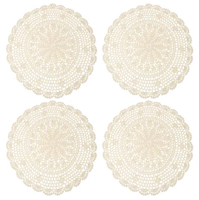 Productafbeelding van Solidchoice - Set van 4 Gehaakte Onderzetters - Ronde Beige Dekens met Sterrenpatroon