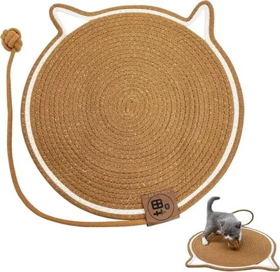 Produktbild von Famanu Kratzmat Katze mit Spielball – Katzenkratzmatte in Katzenohrform