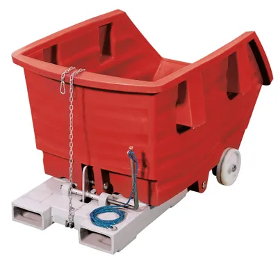 Produktbild von PE-Kippbehälter - 500 l - 150 kg - 830x960x1530mm - Staplertaschen - Radsatz - rot