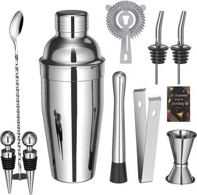 Produktbild von Edelstahl Cocktailshaker Set 10tlg. 750ml Barkeeper Set für Zuhause