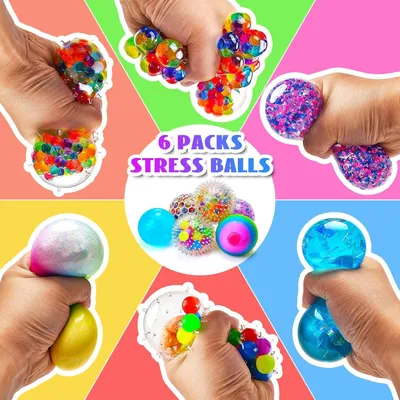 Image de Balles anti-stress - 6 pièces, Balles anti-stress en maille avec perles d'eau