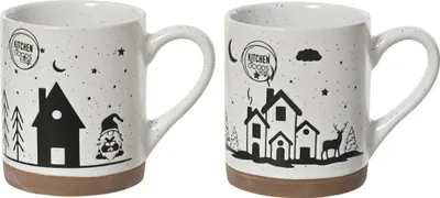 Produktbild von Tasse mit Wintermotiv 9cm Steingut 1 Stück sortiert Weiß / Schwarz