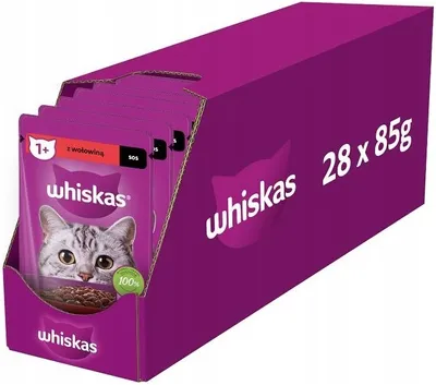 Zdjęcie produktu dla Mokra karma dla dorosłych kotów z wołowiną w sosie Whiskas Adult 28x85g