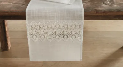 Produktbild von Tischläufer Häkelmuster weiß Leinen Optik 40x140cm