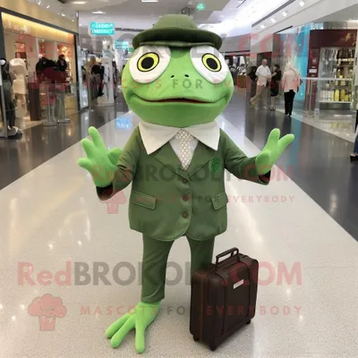 Produktbild von Maskottchen REDBROKOLY kostüm Waldgrüner Frosch gekleidet in ein Hemd und Geldbörsen