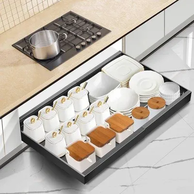 Productafbeelding van Verstelbare Uittrekbare Kastorganizer voor Keuken en Badkamer – Ideaal voor Laden (43,5 - 68 cm)