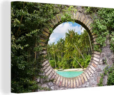 Zdjęcie produktu dla OneMillionCanvasses® - Obraz na płótnie - Obraz na płótnie - Obraz na płótnie - Widok - Palma - Tropikalny - Plaża - Morze - 150x100cm - Fotografia
