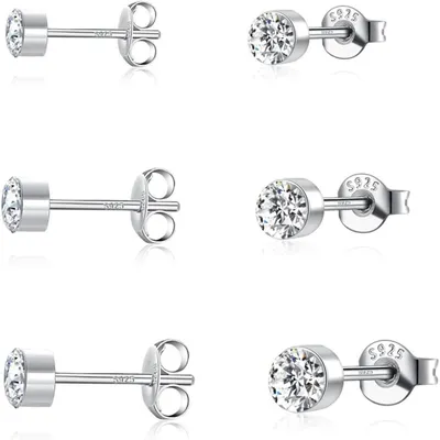 Produktbild von Ohrstecker Set 925 Sterling Silber hypoallergen Cubic Zirkonia 2/3/4mm