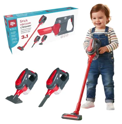 Produktbild von Dirt Devil Spielzeug Staubsauger 3-in-1 - Kinderstaubsauger mit 2 Aufsätzen - Funktionierende Saugfunktion und Realistische Geräusche - Für Jungen und Mädchen ab 3 Jahre - Kinderspielzeug - Rot/Grau