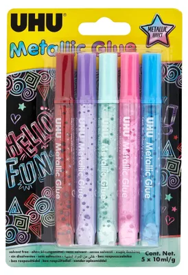 Produktbild von UHU Metallic Glue 5x10ml Glitzerkleber Metallic Basteln Schule