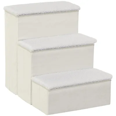 Obrázek produktu pro Pet Stairs Skládací Kočičí/Psí Schody Se 3 Schody A Úložným Prostorem, Pro Kočky A Psy, Mdf, Bílá, 40X54X48Cm