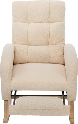 Obrázok produktu pre Sweiko teddy velvet hojdacie kreslo, béžové kreslo, rám z masívneho dreva, kovové nožičky so skrytými opierkami nôh, vysoké penové polstrovanie, do obývačky, spálne, detskej izby