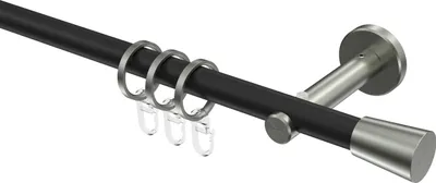 Produktbild von Interdeco Gardinenstange / Vorhangstange Schwarz / Edelstahl-Optik, Typ Medium Carelli (Konus), 16 mm Ø 1-läufig, 180 cm