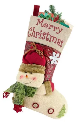 Produktbild von Nikolausstrumpf 47x29cm mit 3D Schneemann Muster Merry Christmas, Hängende Weihnachtsdekoration für Kamin Büro 1 Stück