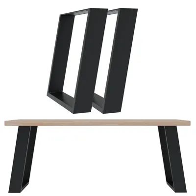 Produktbild von HAGO24 Tischkufen 2er Set 80 Grad schräg Tischbeine Schwarz 40x43cm Stahl Bankgestell Bankbeine DIY Möbelgestell