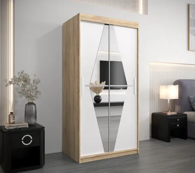 Obrázek produktu pro Šatní skříň se zrcadly REBEKA - šířka 100 cm, dub sonoma / bílá