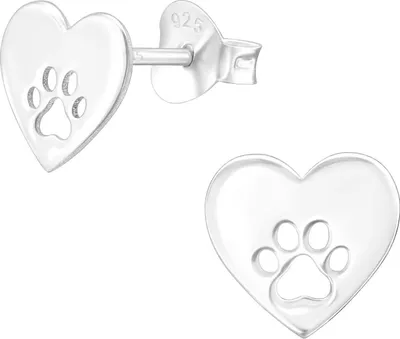 Produktbild von Ohrstecker 925 Sterling Silber Herz mit Pfote