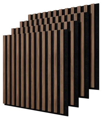 Produktbild von STEGU Linea Acoustic PROline 4er Set Akustikpaneele 60x60,5 cm Holzlamellen MDF Nussbaum