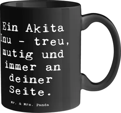 Produktbild von Mr. & Mrs. Panda Tasse Spruch Akita Inu Freund - Schwarz - Geschenk, Liebe, Becher, mutig, Teetasse, Hunde, Hunderassen Charakter, treue, Keramiktasse, Pott, Hunderasse