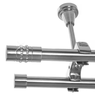 Produktbild von Edelstahl Look Gardinenstange Ø 20mm Wandträger 2-läufig zweiläufig Deckenbefestigung Kristall D61 E80E30 RR