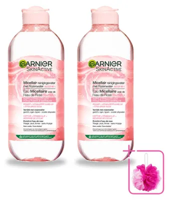 Productafbeelding van 2 x Garnier SkinActive Micellaire Reinigingswater met rozenwater, 400 ml - Voordelingsverpakking - 2 stuks