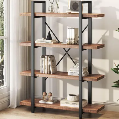 Produktbild von Bücherregal Massivholz 4 Ebenen Metallrahmen Rustikales Braun 105 cm