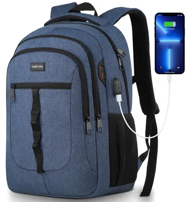 Image de Sac à dos unie avec port USB, pour ordinateur portable jusqu'à 15,6 pouces, couleur bleue