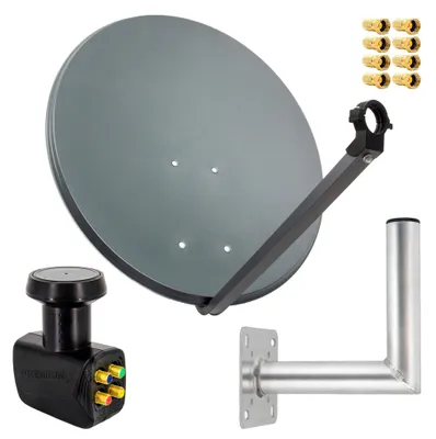 Produktbild von PremiumX SAT Anlage 80cm Antenne Quad LNB 8x F-Stecker Wandhalter 25cm