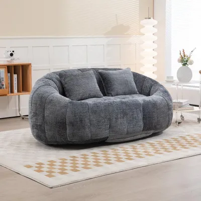 Produktbild von Sitzsack-Sofa, Chenille Lazy Sofa, Liegesessel mit hoher Rückenlehne, Sitzsack-Sessel, für drinnen und draußen, für Schlafzimmer, Wohnzimmer, Grau