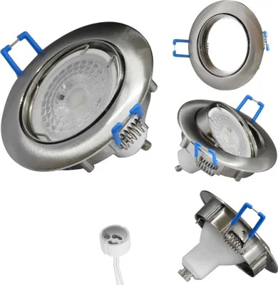 Produktbild von Ultra Flach Einbaurahmen Rund SCHWENKBAR Edelstahl Nickel gebürstet Einbaustrahler Ø75mm Lochmaß LED Leuchtmittel inkl. GU10 Fassung und 5W GU10 Leuchte [Warmweiss]