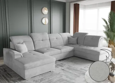Produktbild von Kaiser Möbel Ecksofa mit schlaffunktion und bettkasten, Schlafsofa, Sofa U Form, Couch U Form BARON stoff Brooklyn Hellgrau Links