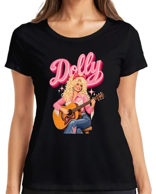 Produktbild von Dolly Parton Country Musik Sängerin Gitarre Cowgirl Western Retro Damen T-Shirt, Schwarz, S