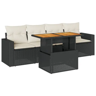 Produktbild von 5-tlg. Garten-Sofagarnitur mit Kissen Schwarz Poly Rattan