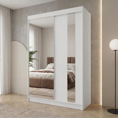 Produktbild von BEAUTYSOFA | Kleiderschrank GAJA 150 cm Weiß, Schrank mit Spiegel – 2-türiger Schiebetürenschrank Schlafzimmerschrank