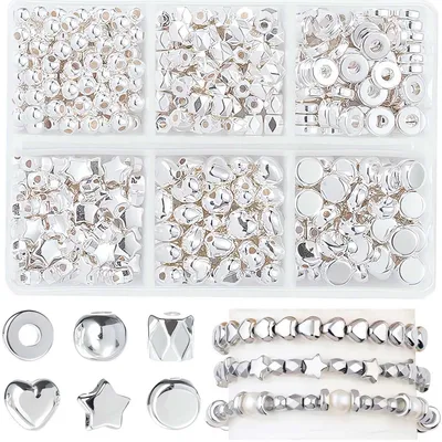 Immagine prodotto di 350 perline argentate per la creazione di gioielli, kit per il fai-da-te per orecchini, collane e braccialetti
