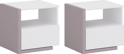 Produktbild von 2er-Set skandinavische Nachttische - 1 Schublade und 1 Nische - Weiß und taupe - NAPOLI II