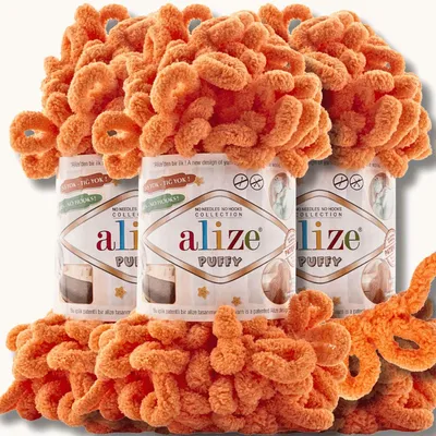 Imagen del producto de Alize Puffy, hilo voluminoso, 3 madejas de 100g, color sólido, ideal para tejer a crochet o a dos agujas (naranja - 336)