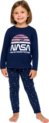 Produktbild von NASA Schlafanzug für Mädchen - Kinder Pyjama Set Langarm Oberteil mit Hose Blau 122-128