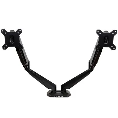 Produktbild von StarTech.com Dual Monitor Halterung mit eingebautem 2 Port USB und Audio Passthrough - Befestigungskit - einstellbarer Arm - für LCD-Display - Aluminium - Schwarz - Bildschirmgröße: 76.2 cm (12"-32") - Tischmontage - für P/N: ACCSMNT, DK30A2DH, DK30C2DAGPD