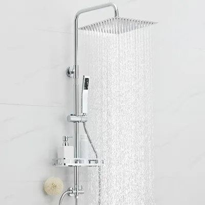 Duschkolonne mit Ablage, Duschkopf 30x30 cm, Stange 72-110 cm