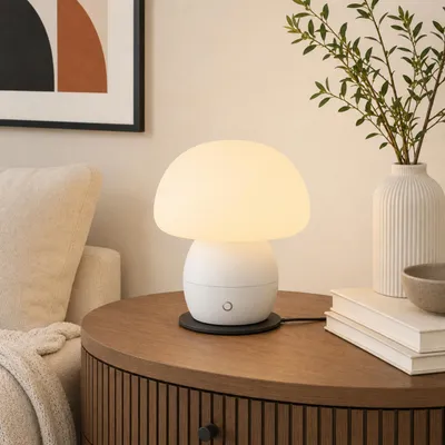Produktbild von LED Akku-Pilzlampe, 22cm, 230lm, Wireless Charging, dimmbar, weiß