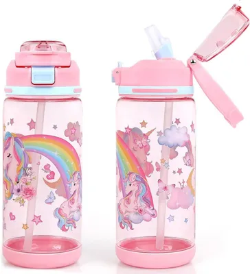 Immagine prodotto di Borraccia per bambini, capacità 600 ml, a prova di perdite, con cannuccia, ideale per la scuola e lo sport
