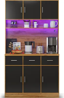 Produktbild von Sideboard mit LED-Beleuchtung Fernbedienung Schubladen Verstellbaren Buffet Schrank Anrichte Beistellschrank 100x40x180cm