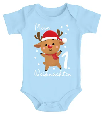 Produktbild von Baby Body Mein 1. Weihnachten Rentier Grinch Lustig Weihnachtsoutfit Spruch Baumwolle Jungen & Mädchen MoonWorks® hellblau 0-3 Monate